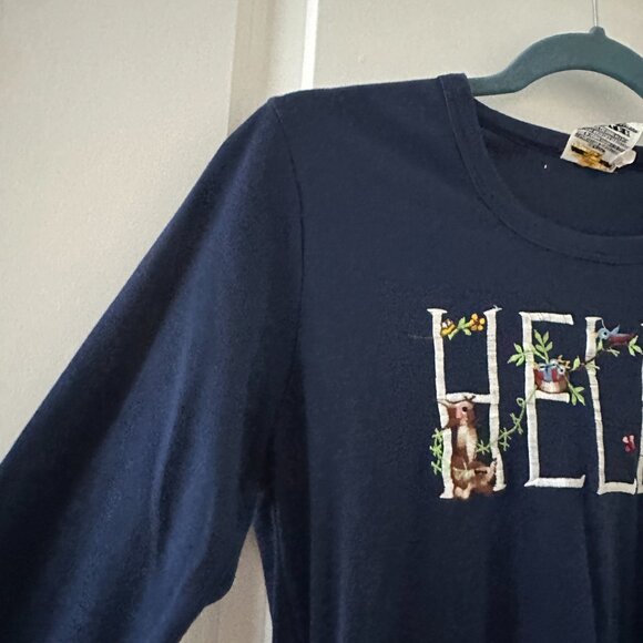 Vtg Cyn Les Blue Fall Hello Goodbye Fall Embroidery Long Sleeve Top Size Medium - Picture 5 of 16
